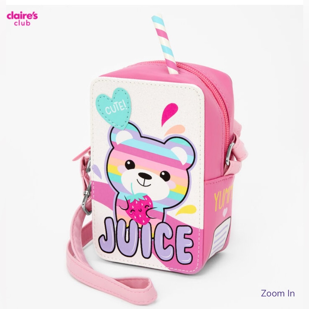 Claire's Kids Pink Bear Juice Box Bag NWT